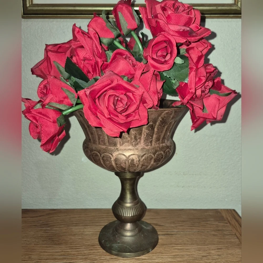 Vintage Copper & Bronze Pedestal Bowl 9.5 Inches Tall (No Flowers Included)